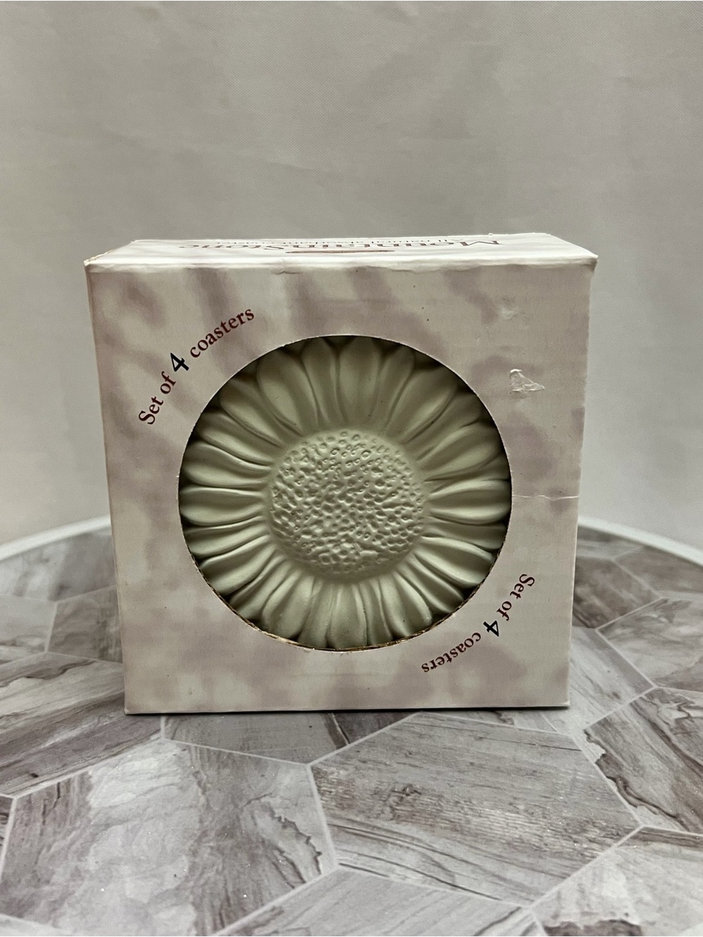 Mountain Woods MountainStone Sunflower Coasters Set of 4 Green Cork Back